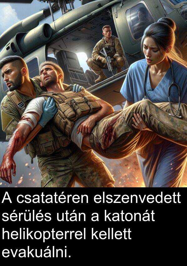 csatatéren: A csatatéren elszenvedett sérülés után a katonát helikopterrel kellett evakuálni.