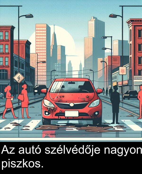 nagyon: Az autó szélvédője nagyon piszkos.