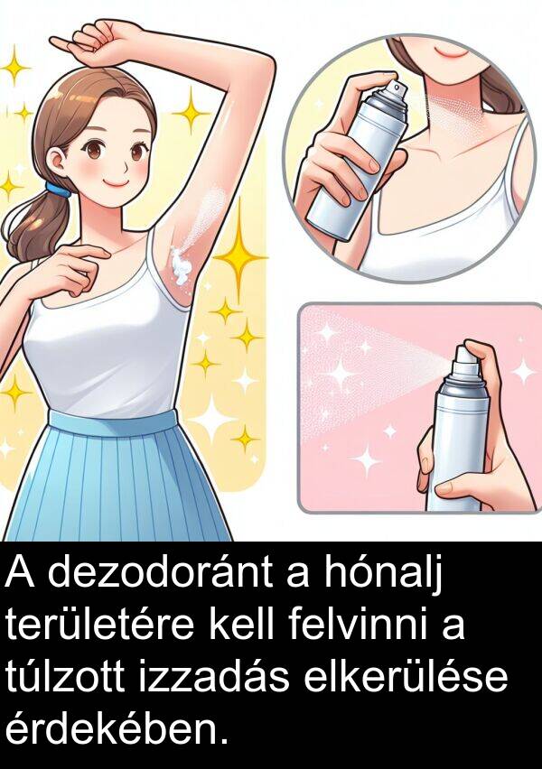 dezodoránt: A dezodoránt a hónalj területére kell felvinni a túlzott izzadás elkerülése érdekében.