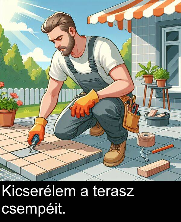 csempéit: Kicserélem a terasz csempéit.