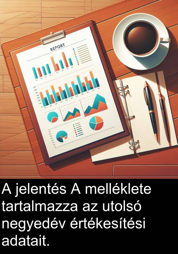 adatait: A jelentés A melléklete tartalmazza az utolsó negyedév értékesítési adatait.