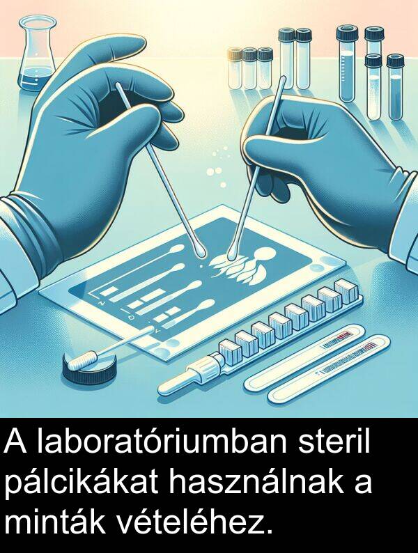pálcikákat: A laboratóriumban steril pálcikákat használnak a minták vételéhez.