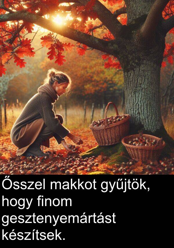 makkot: Ősszel makkot gyűjtök, hogy finom gesztenyemártást készítsek.