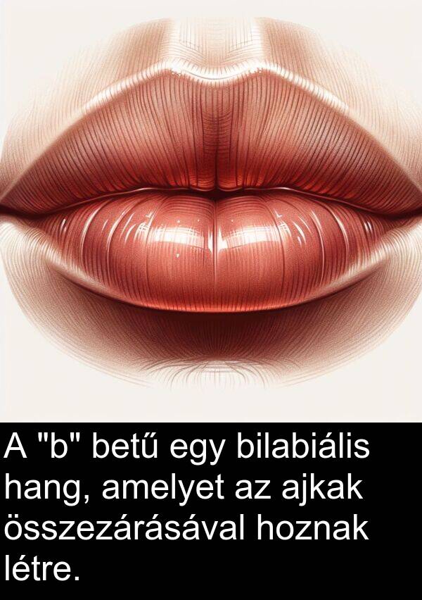 összezárásával: A "b" betű egy bilabiális hang, amelyet az ajkak összezárásával hoznak létre.