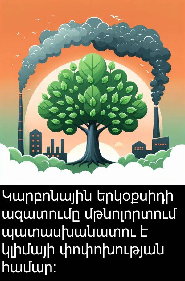 փոփոխության: Կարբոնային երկօքսիդի ազատումը մթնոլորտում պատասխանատու է կլիմայի փոփոխության համար: