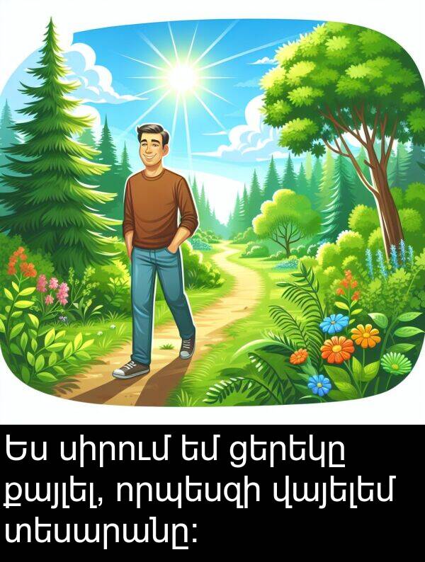 քայլել: Ես սիրում եմ ցերեկը քայլել, որպեսզի վայելեմ տեսարանը: