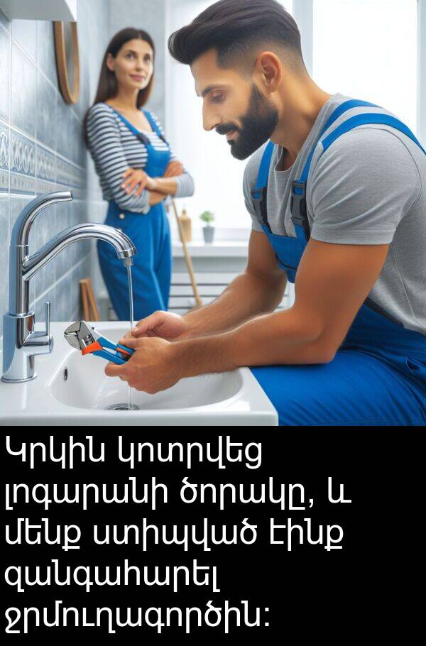 էինք: Կրկին կոտրվեց լոգարանի ծորակը, և մենք ստիպված էինք զանգահարել ջրմուղագործին։
