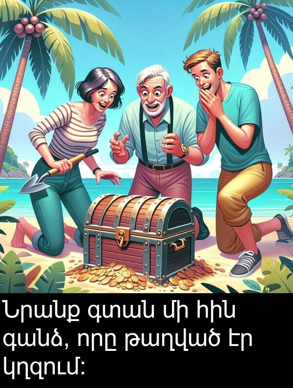 գտան: Նրանք գտան մի հին գանձ, որը թաղված էր կղզում։