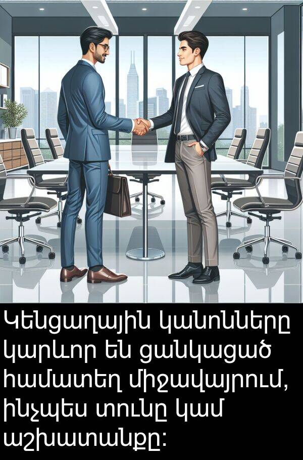 կամ: Կենցաղային կանոնները կարևոր են ցանկացած համատեղ միջավայրում, ինչպես տունը կամ աշխատանքը: