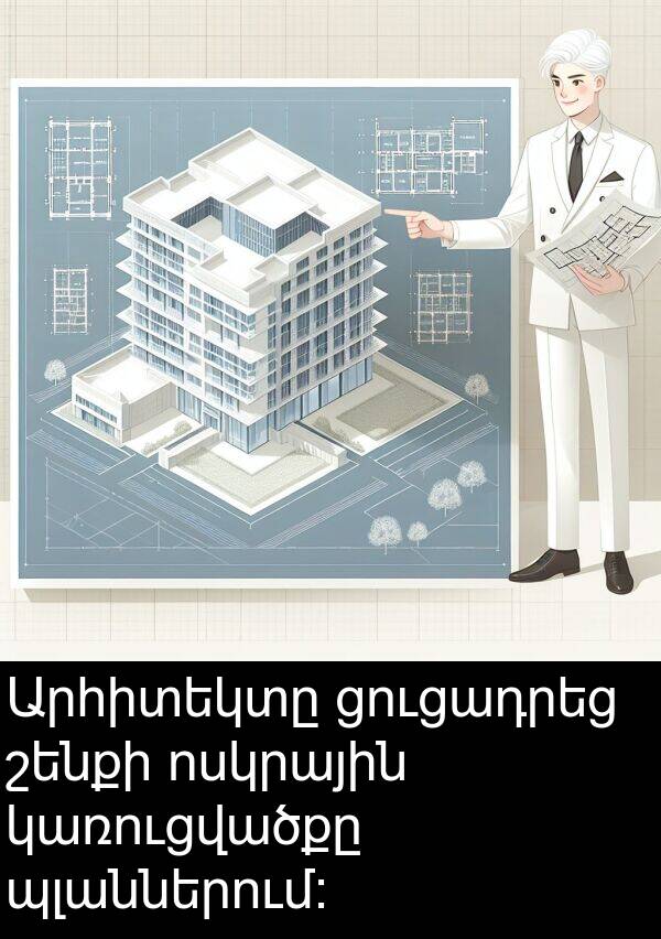 ցուցադրեց: Արհիտեկտը ցուցադրեց շենքի ոսկրային կառուցվածքը պլաններում։