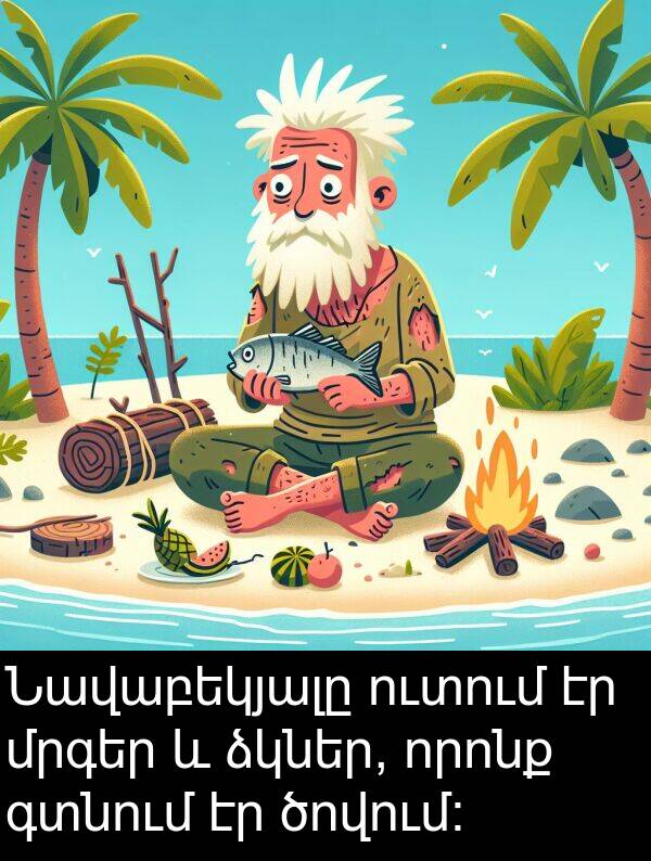 գտնում: Նավաբեկյալը ուտում էր մրգեր և ձկներ, որոնք գտնում էր ծովում։