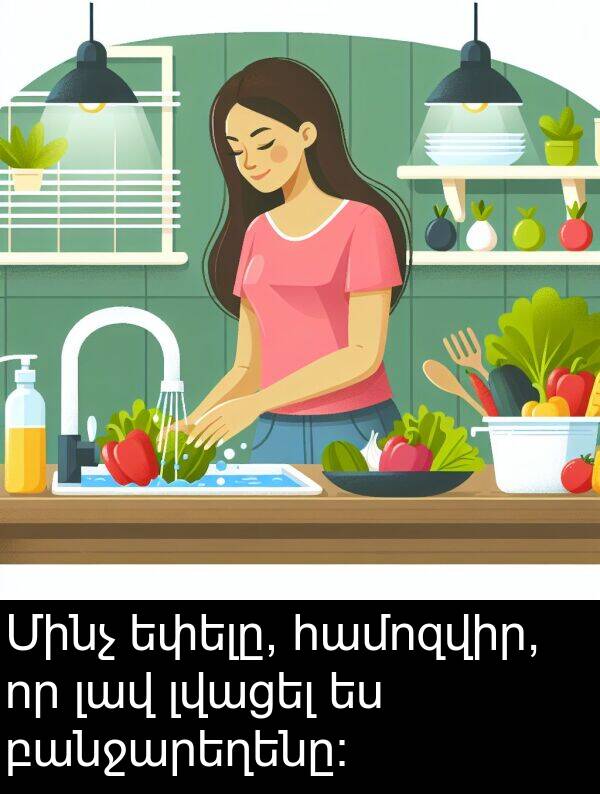համոզվիր: Մինչ եփելը, համոզվիր, որ լավ լվացել ես բանջարեղենը։