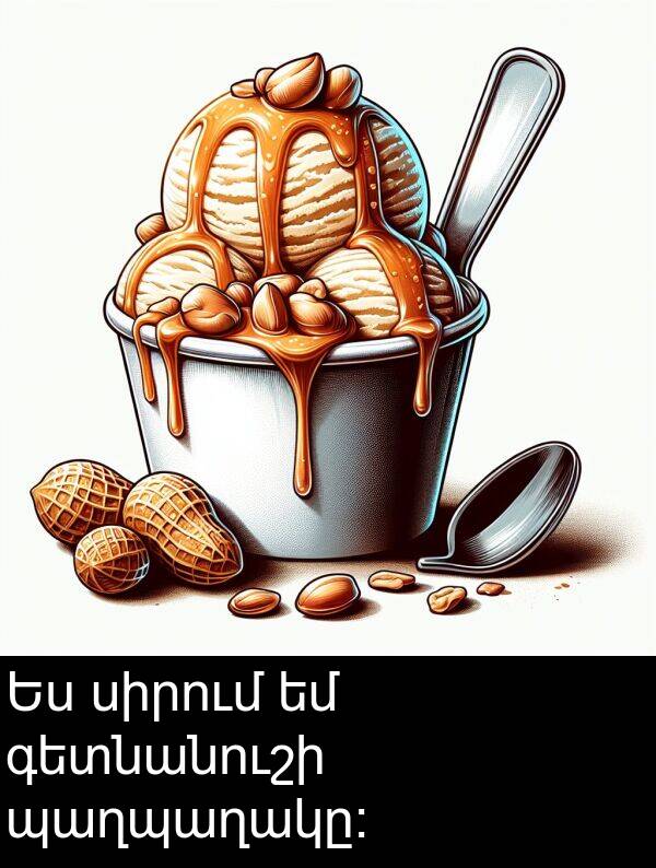 պաղպաղակը։: Ես սիրում եմ գետնանուշի պաղպաղակը։