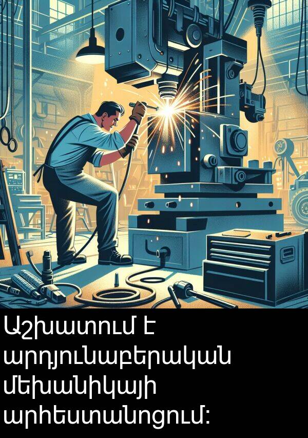 արդյունաբերական: Աշխատում է արդյունաբերական մեխանիկայի արհեստանոցում։