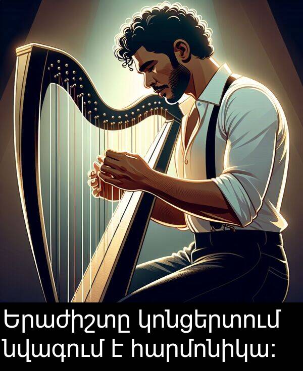 հարմոնիկա։: Երաժիշտը կոնցերտում նվագում է հարմոնիկա։