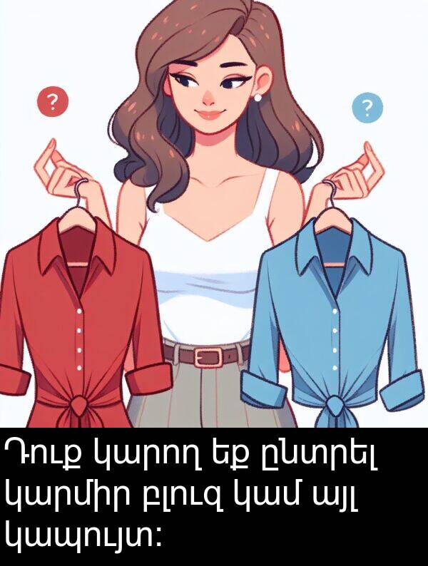բլուզ: Դուք կարող եք ընտրել կարմիր բլուզ կամ այլ կապույտ:
