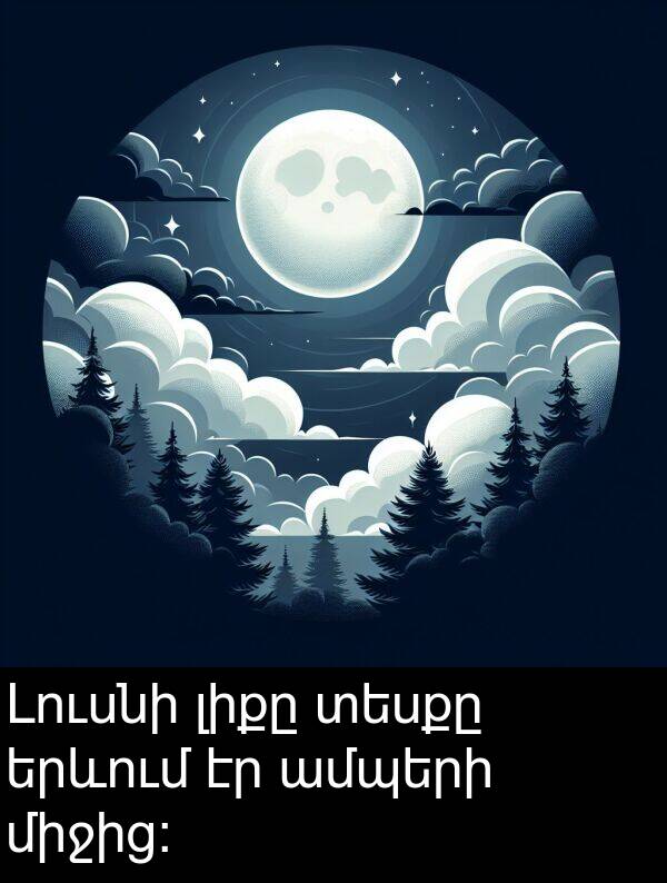 լիքը: Լուսնի լիքը տեսքը երևում էր ամպերի միջից: