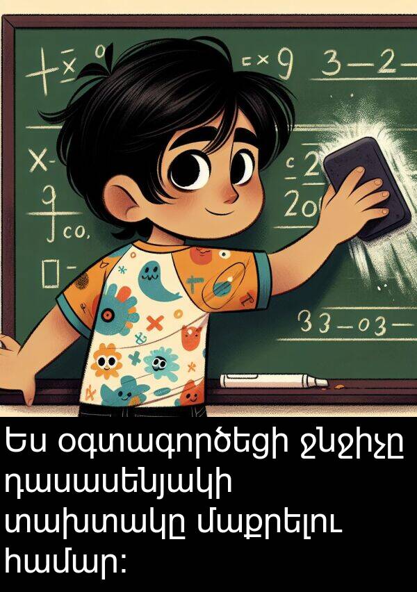 տախտակը: Ես օգտագործեցի ջնջիչը դասասենյակի տախտակը մաքրելու համար։