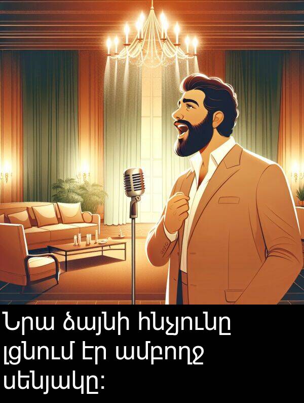 սենյակը։: Նրա ձայնի հնչյունը լցնում էր ամբողջ սենյակը։
