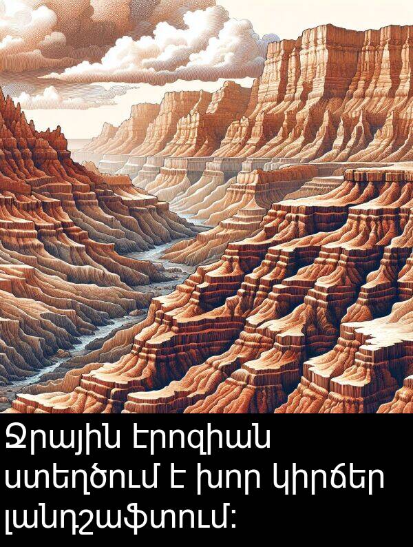 լանդշաֆտում: Ջրային էրոզիան ստեղծում է խոր կիրճեր լանդշաֆտում: