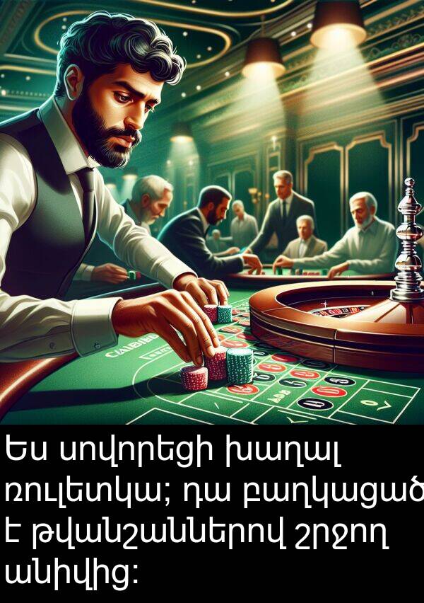 շրջող: Ես սովորեցի խաղալ ռուլետկա; դա բաղկացած է թվանշաններով շրջող անիվից: