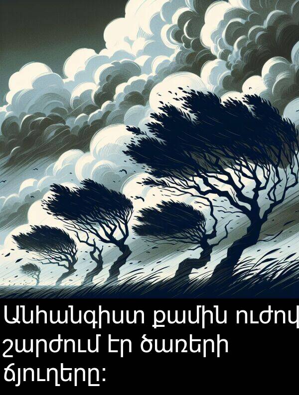 քամին: Անհանգիստ քամին ուժով շարժում էր ծառերի ճյուղերը: