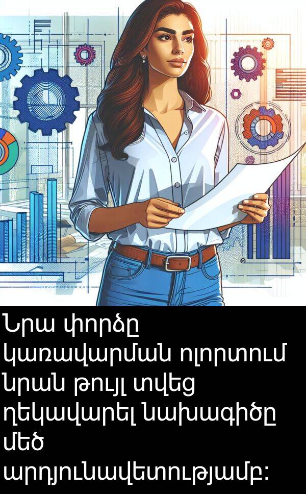 կառավարման: Նրա փորձը կառավարման ոլորտում նրան թույլ տվեց ղեկավարել նախագիծը մեծ արդյունավետությամբ: