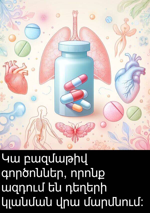գործոններ: Կա բազմաթիվ գործոններ, որոնք ազդում են դեղերի կլանման վրա մարմնում: