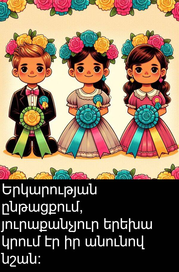 յուրաքանչյուր: Երկարության ընթացքում, յուրաքանչյուր երեխա կրում էր իր անունով նշան։