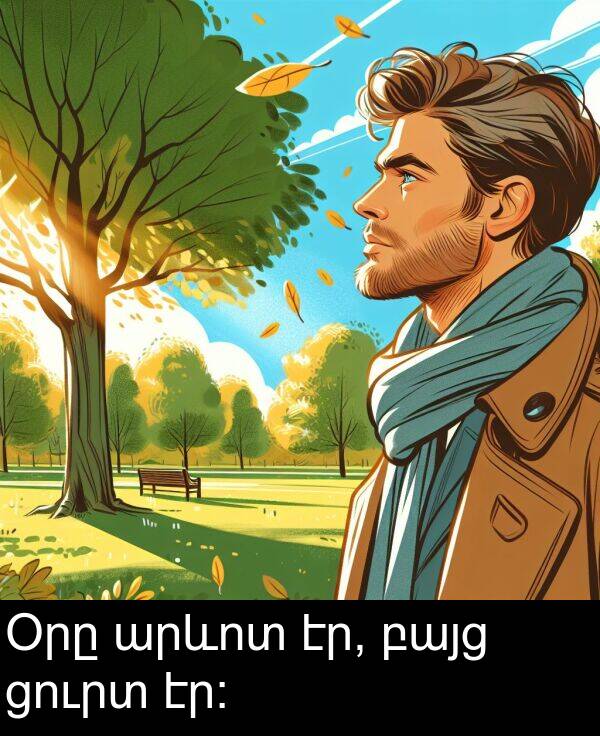 ցուրտ: Օրը արևոտ էր, բայց ցուրտ էր։