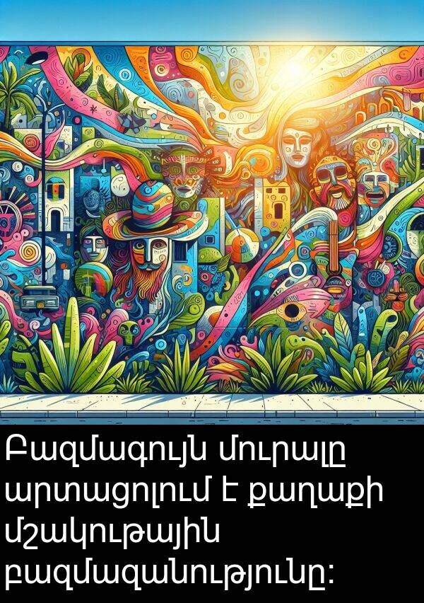 քաղաքի: Բազմագույն մուրալը արտացոլում է քաղաքի մշակութային բազմազանությունը։