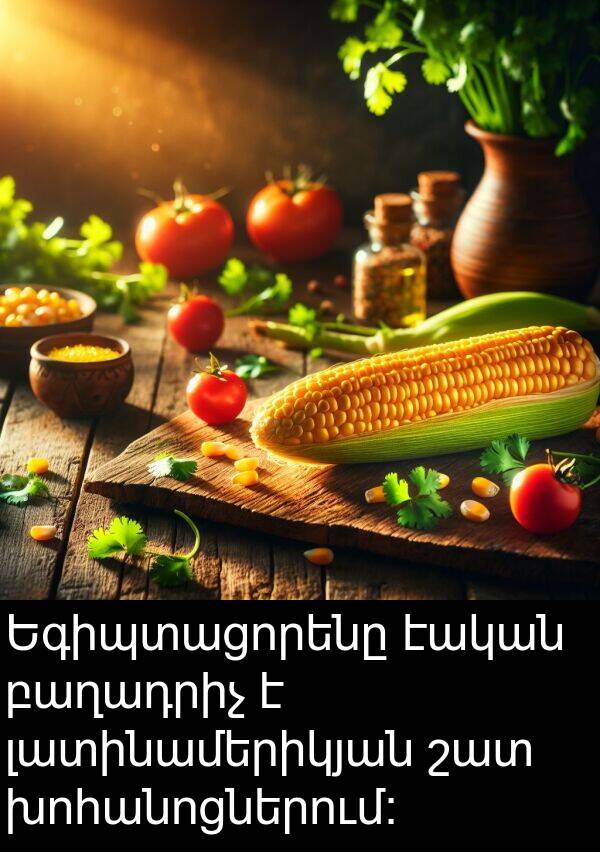 էական: Եգիպտացորենը էական բաղադրիչ է լատինամերիկյան շատ խոհանոցներում: