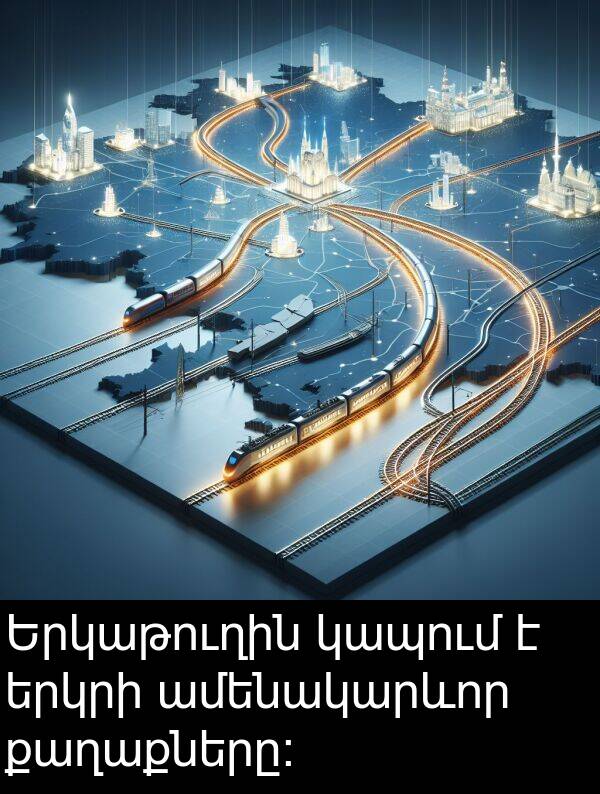 քաղաքները։: Երկաթուղին կապում է երկրի ամենակարևոր քաղաքները։
