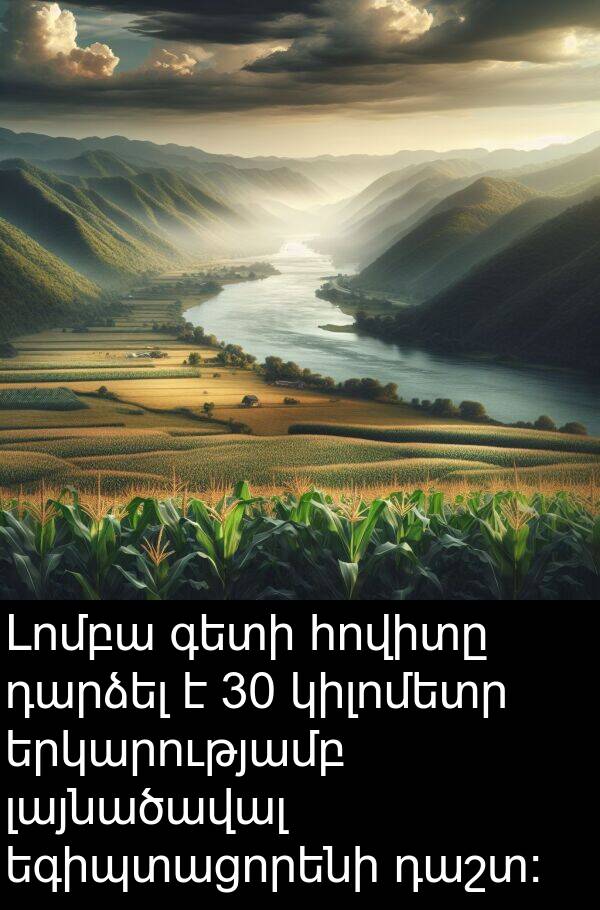 լայնածավալ: Լոմբա գետի հովիտը դարձել է 30 կիլոմետր երկարությամբ լայնածավալ եգիպտացորենի դաշտ: