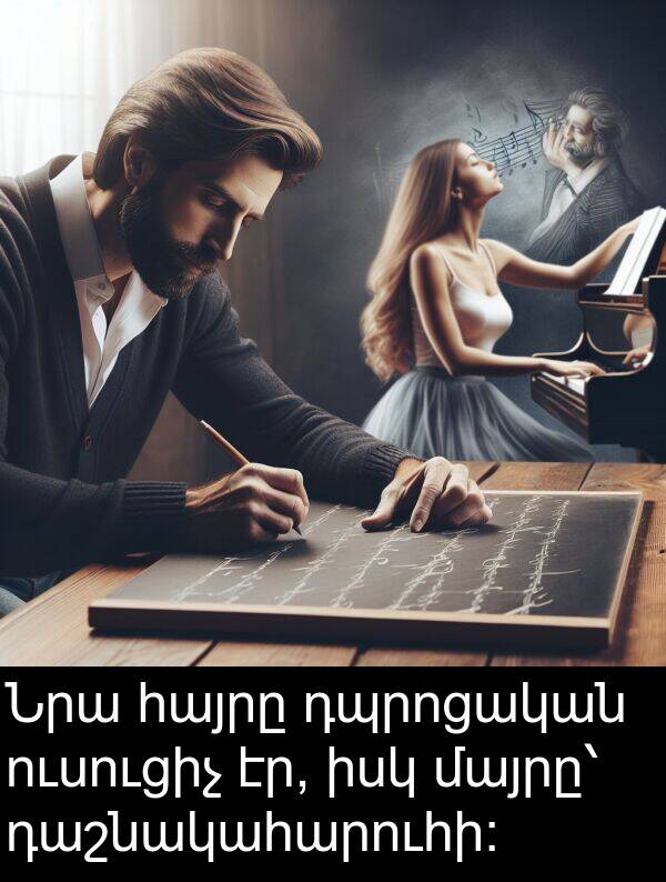 դաշնակահարուհի: Նրա հայրը դպրոցական ուսուցիչ էր, իսկ մայրը՝ դաշնակահարուհի: