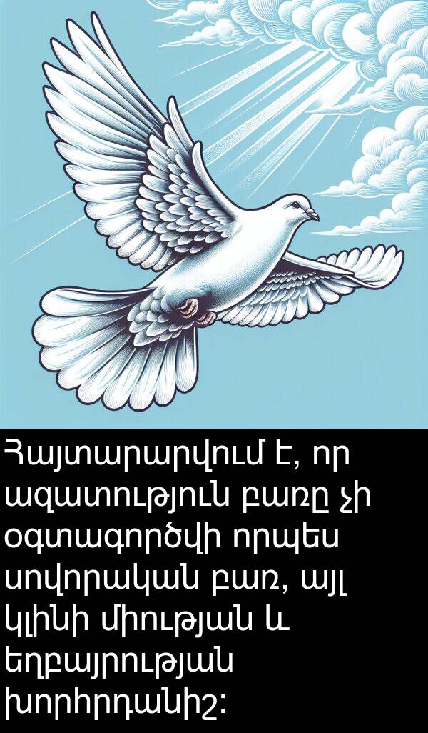 որպես: Հայտարարվում է, որ ազատություն բառը չի օգտագործվի որպես սովորական բառ, այլ կլինի միության և եղբայրության խորհրդանիշ: