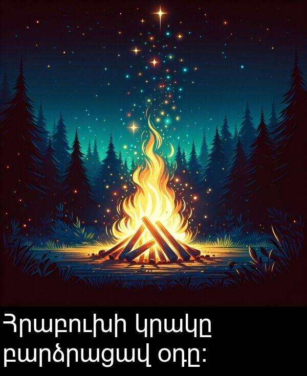բարձրացավ: Հրաբուխի կրակը բարձրացավ օդը: