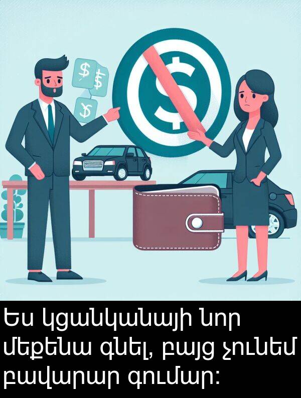 գումար։: Ես կցանկանայի նոր մեքենա գնել, բայց չունեմ բավարար գումար։