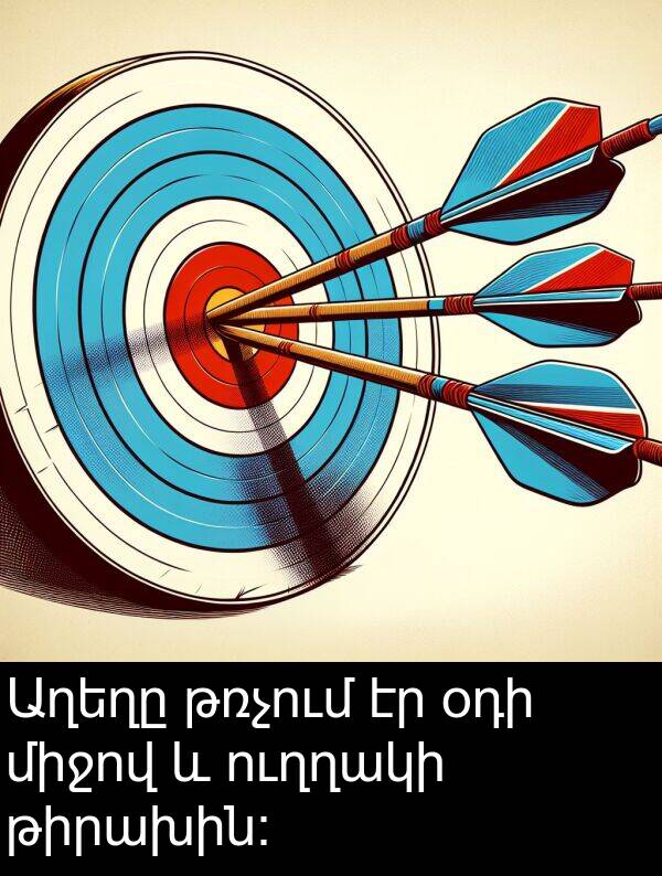 թռչում: Աղեղը թռչում էր օդի միջով և ուղղակի թիրախին։