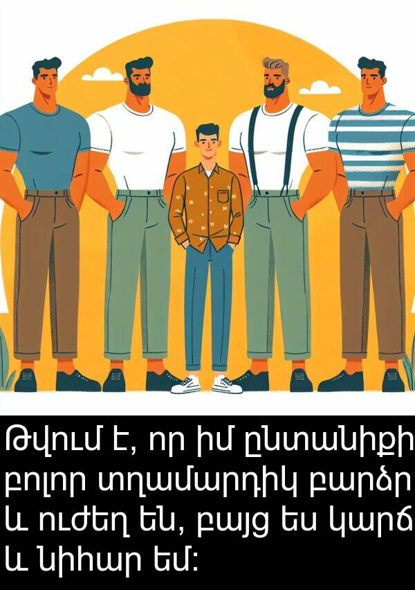 ընտանիքի: Թվում է, որ իմ ընտանիքի բոլոր տղամարդիկ բարձր և ուժեղ են, բայց ես կարճ և նիհար եմ: