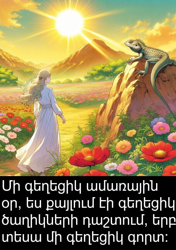 գորտ։: Մի գեղեցիկ ամառային օր, ես քայլում էի գեղեցիկ ծաղիկների դաշտում, երբ տեսա մի գեղեցիկ գորտ։
