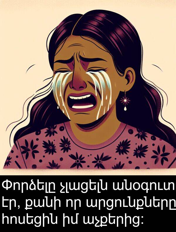 հոսեցին: Փորձելը չլացելն անօգուտ էր, քանի որ արցունքները հոսեցին իմ աչքերից: