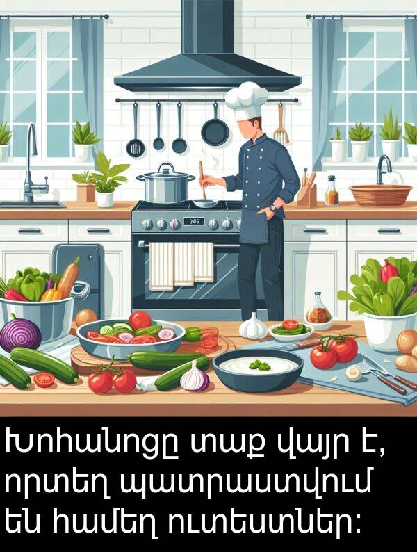 որտեղ: Խոհանոցը տաք վայր է, որտեղ պատրաստվում են համեղ ուտեստներ: