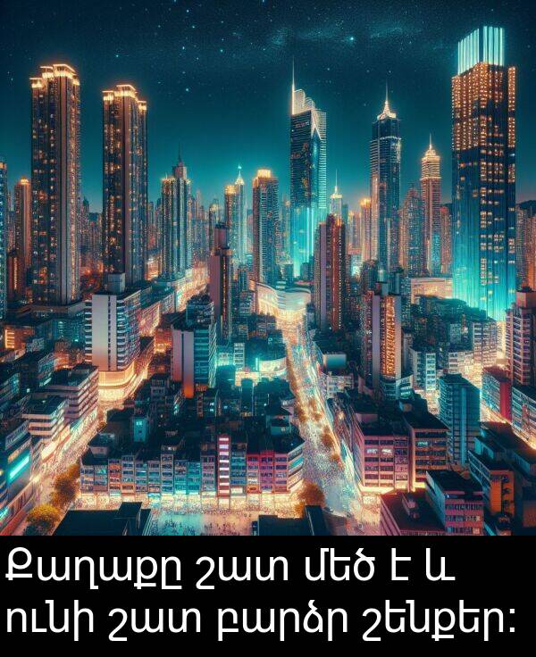 ունի: Քաղաքը շատ մեծ է և ունի շատ բարձր շենքեր: