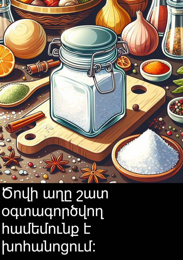 օգտագործվող: Ծովի աղը շատ օգտագործվող համեմունք է խոհանոցում։