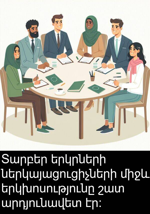ներկայացուցիչների: Տարբեր երկրների ներկայացուցիչների միջև երկխոսությունը շատ արդյունավետ էր։