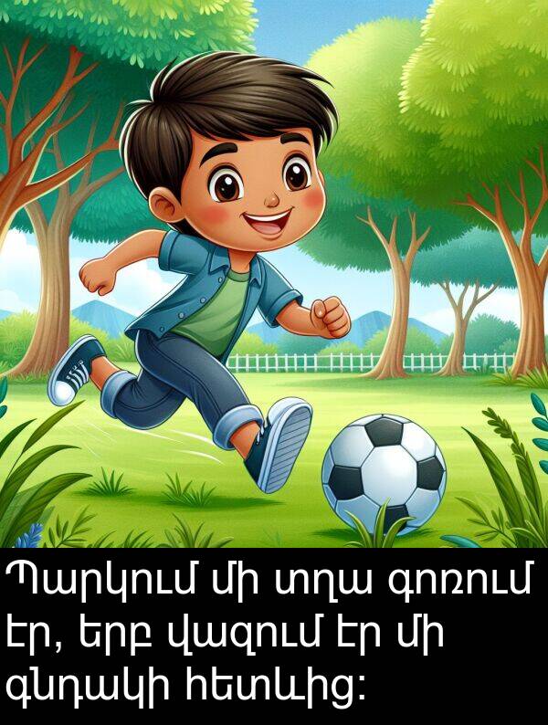 գնդակի: Պարկում մի տղա գոռում էր, երբ վազում էր մի գնդակի հետևից: