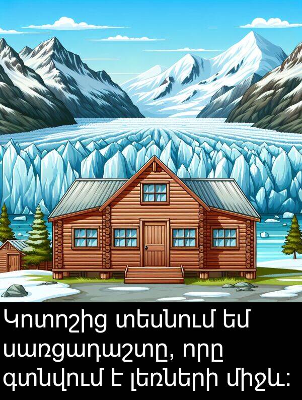 գտնվում: Կոտոշից տեսնում եմ սառցադաշտը, որը գտնվում է լեռների միջև: