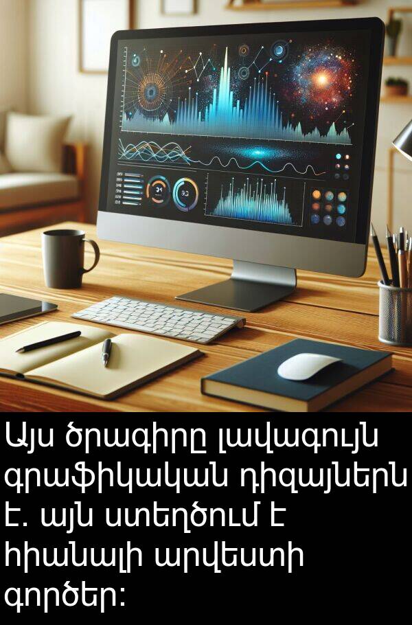 գործեր: Այս ծրագիրը լավագույն գրաֆիկական դիզայներն է. այն ստեղծում է հիանալի արվեստի գործեր: