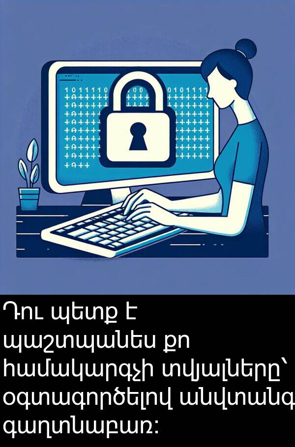 համակարգչի: Դու պետք է պաշտպանես քո համակարգչի տվյալները՝ օգտագործելով անվտանգ գաղտնաբառ։